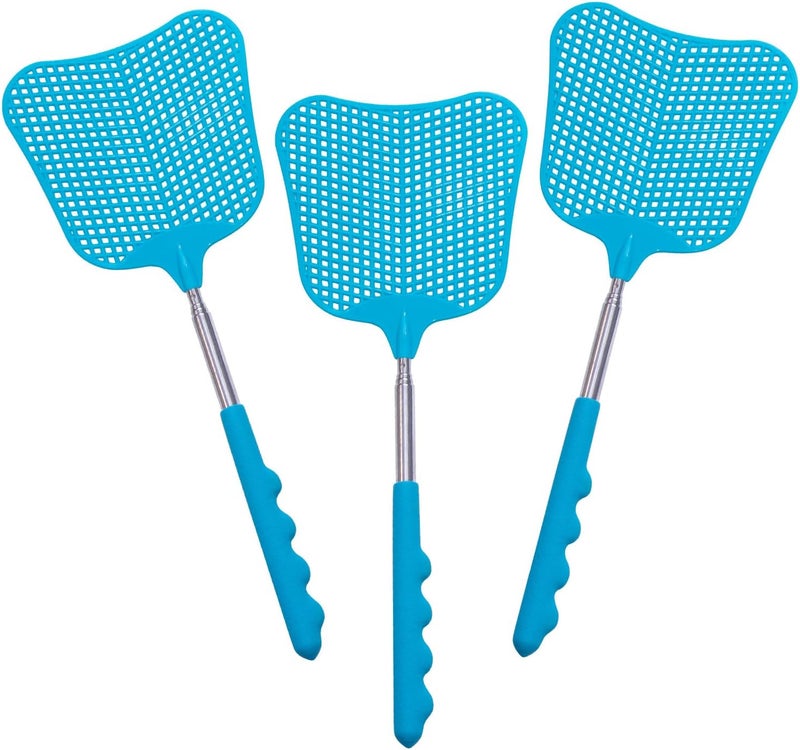 Wapodeai 3 pcs Fly Swatter, Fly Swatters Plastic Telescopic, Large Bug Swatter That Work for Indoor and Outdoor. (3 Blue) - Image 1